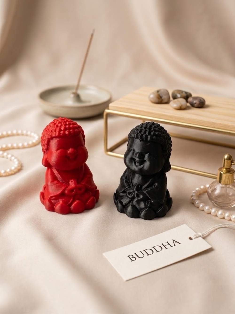 Red and Black Mini Buddha Statues - Decorative Home Accent